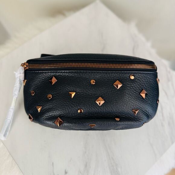 HOBO Fern Studded Leather Belt Bag Fanny Pack Crossbody, Black/Rose Gold NWT - Picture 9 of 15